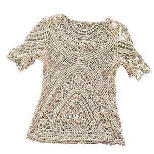 Solitaire Crochet Top Swim Cover Ivory Beach Vacation Pool Boho Size Small